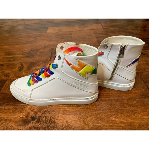Zadig & Voltaire High Flash Pride High Top White Leather Sneakers Size 41 | 11 - Picture 6 of 9
